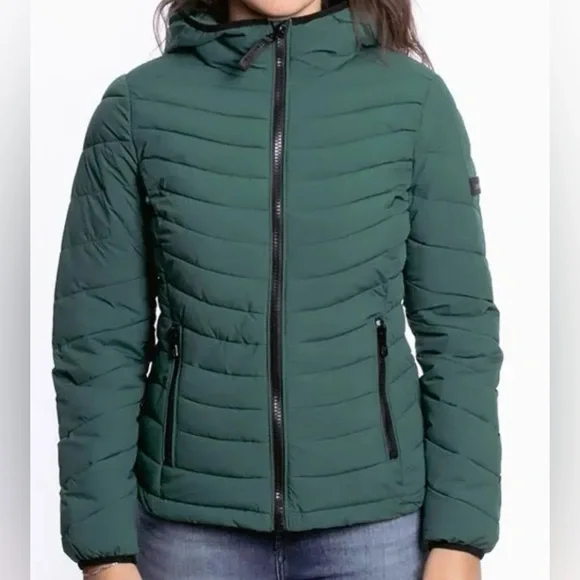 Calvin Klein Forest Green Women’s Hooded Puffer Jacket - Picture 1 of 6